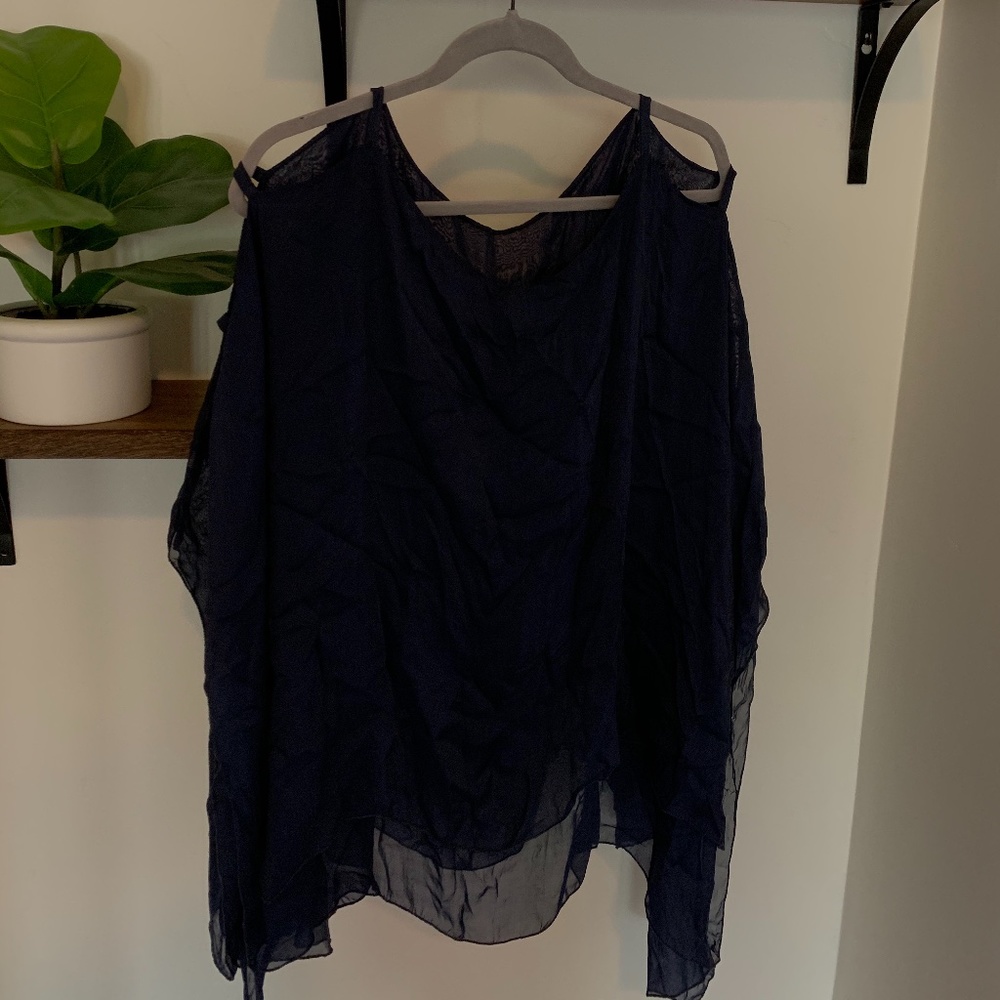 Navy Blue Cutout Sleeve Shawl